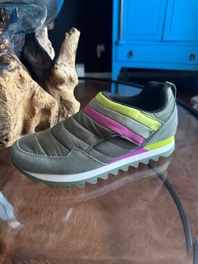 Merrell Olive Green Quilted Slip-On Sneaker with Pink & Lime Accents